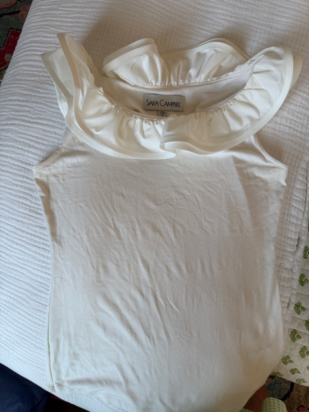Sara Campbell Cream Ruffle Neck Sleeveless Top